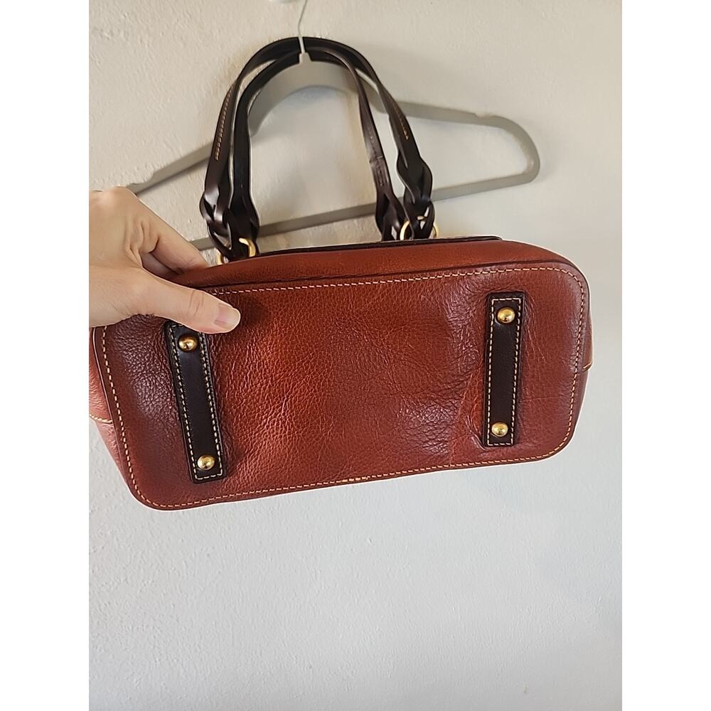 Dooney & Bourke Brown Leather Shoulder Tote with Dark Brown Handles - Picture 4 of 8